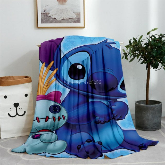 Blue Lilo & Stitch Anime Blanket Plush Flannel Decoration Throw TV Blankets Bedspread for Children Boy Girls Summer Blanket