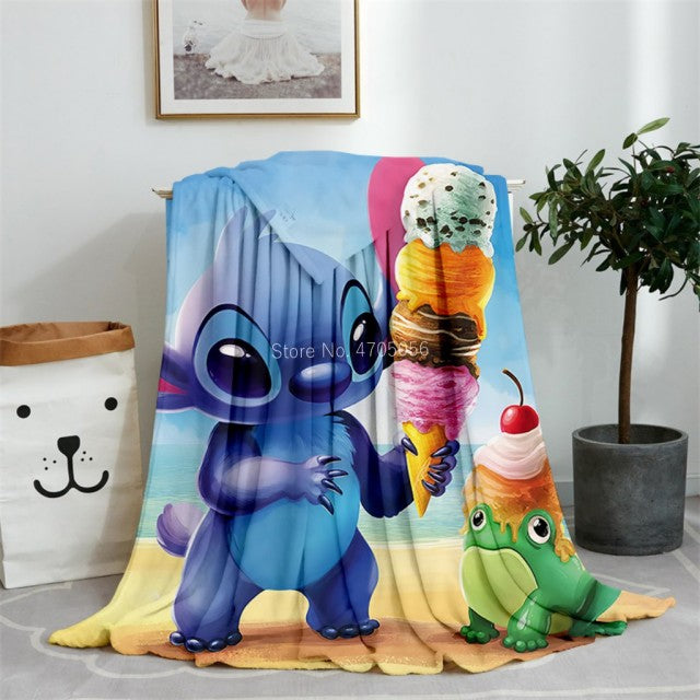 Blue Lilo & Stitch Anime Blanket Plush Flannel Decoration Throw TV Blankets Bedspread for Children Boy Girls Summer Blanket