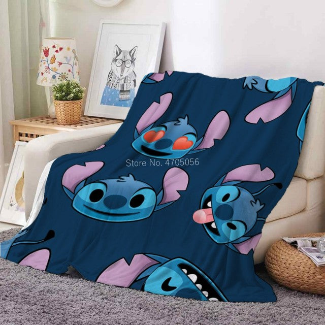 Blue Lilo & Stitch Anime Blanket Plush Flannel Decoration Throw TV Blankets Bedspread for Children Boy Girls Summer Blanket
