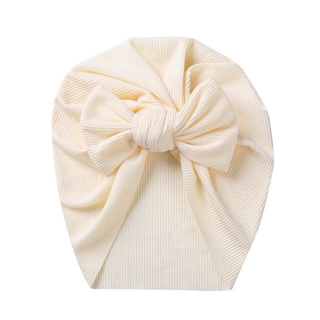 Solid Ribbed Bunny Knot Turban Hats for Baby Boys Girls Beanies Striped Thin Elastic Caps Bonnet Newborn Toddler 0-4T Headwraps