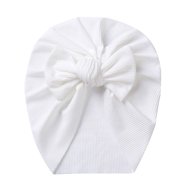 Solid Ribbed Bunny Knot Turban Hats for Baby Boys Girls Beanies Striped Thin Elastic Caps Bonnet Newborn Toddler 0-4T Headwraps