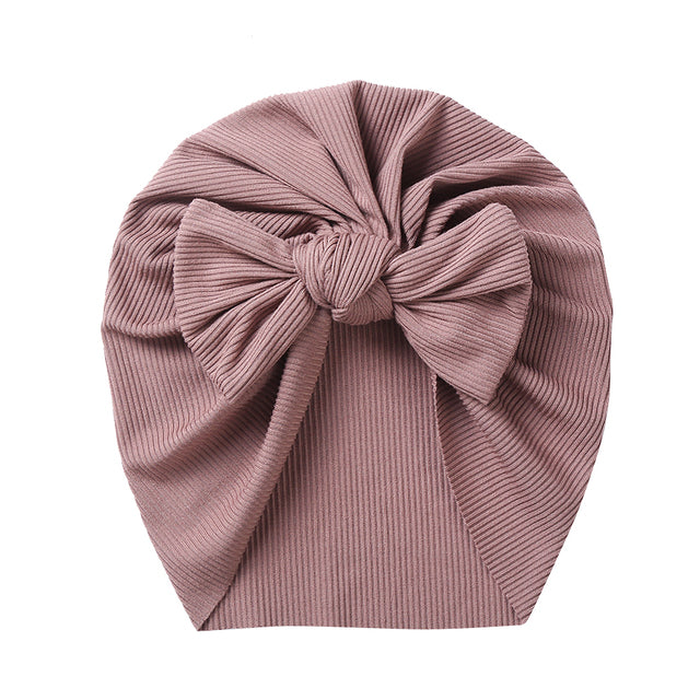Solid Ribbed Bunny Knot Turban Hats for Baby Boys Girls Beanies Striped Thin Elastic Caps Bonnet Newborn Toddler 0-4T Headwraps