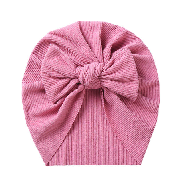Solid Ribbed Bunny Knot Turban Hats for Baby Boys Girls Beanies Striped Thin Elastic Caps Bonnet Newborn Toddler 0-4T Headwraps