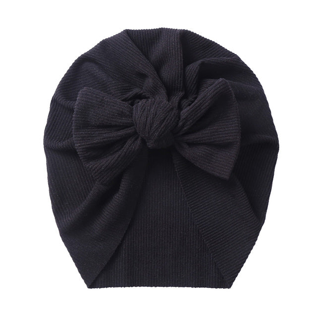 Solid Ribbed Bunny Knot Turban Hats for Baby Boys Girls Beanies Striped Thin Elastic Caps Bonnet Newborn Toddler 0-4T Headwraps