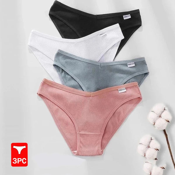 FINETOO Women's Panties Women's Cotton Briefs Female Underpants V Waist Brief Underwear Plus Size Pantys Lingerie M-4XL 3PCS/Set