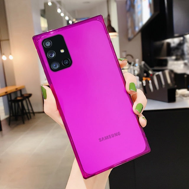 Square Fluorescent Glitter Phone Case For Samsung S20 FE Plus Note 20 Ultra S10 A71 A51 A50 A70 S21 Ultra FE A52 A72 Soft Cover