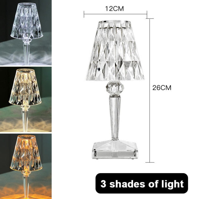 Diamond Table Lamp USB Rechargeable Acrylic Decoration Desk Lamps Bedroom Bedside Bar Crystal Lighting Fixtures Gift Night Light