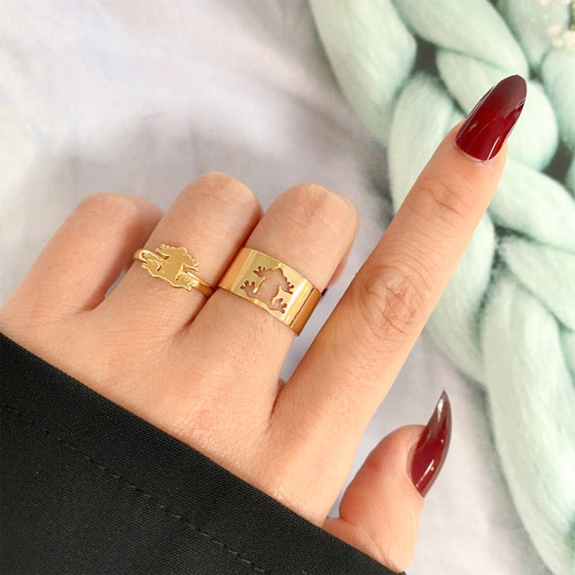 UMKA Trendy Gold Silver Color Flame Rings For Women Men Lover Couple Rings Set Friendship Engagement Wedding Open Rings Jewelry