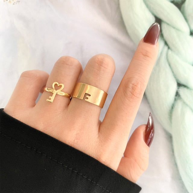 UMKA Trendy Gold Silver Color Flame Rings For Women Men Lover Couple Rings Set Friendship Engagement Wedding Open Rings Jewelry