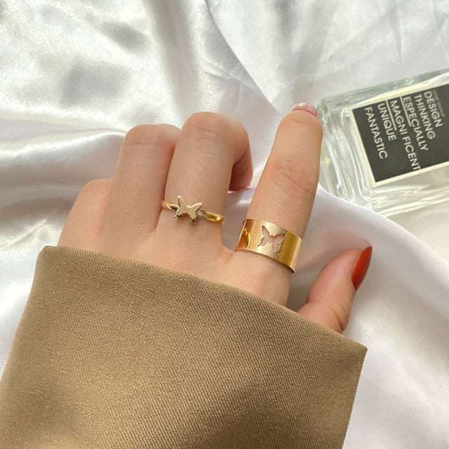 UMKA Trendy Gold Silver Color Flame Rings For Women Men Lover Couple Rings Set Friendship Engagement Wedding Open Rings Jewelry