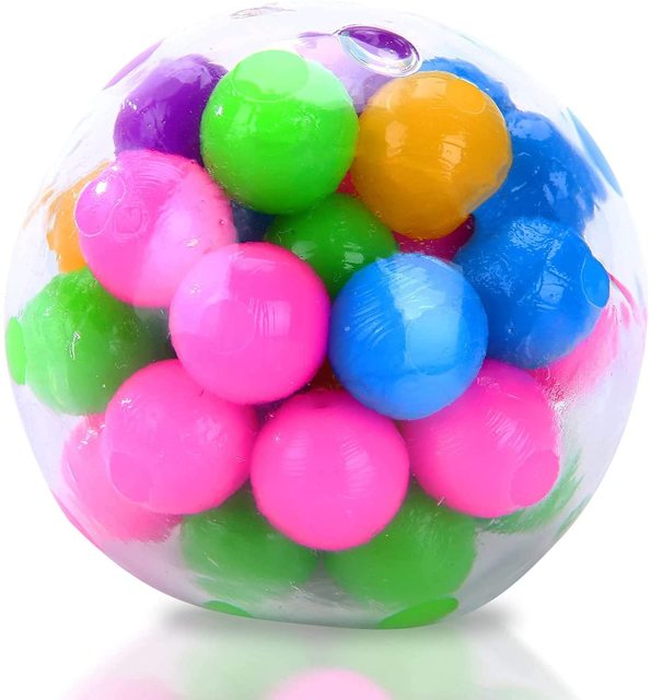 Rainbow Pressure Ball Fidget Sensory Toy DNA Colored Beads Stress Relief Ball TPR Soft Glue Grape Burr Pinch Squeeze Kids Gift