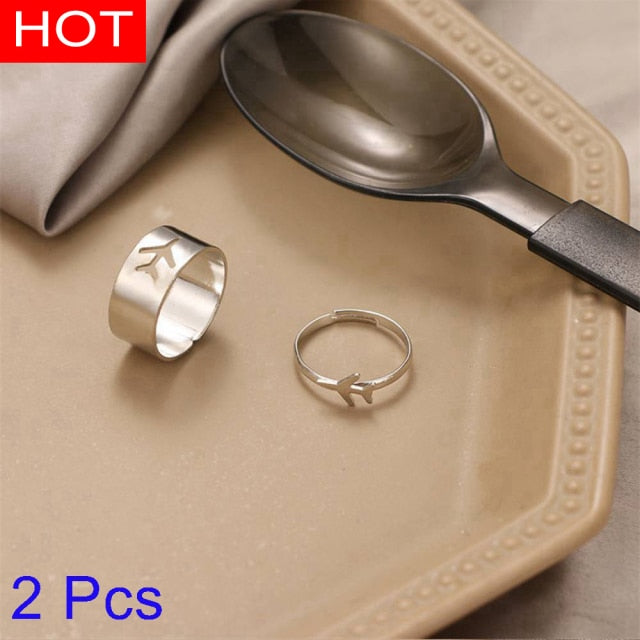 IFMIA Trendy Lover Star Moon Aircraft Cherry Dinosaur Mushroom Butterfly Rings for Women Men Couple Open Ring Set 2021 Jewelry