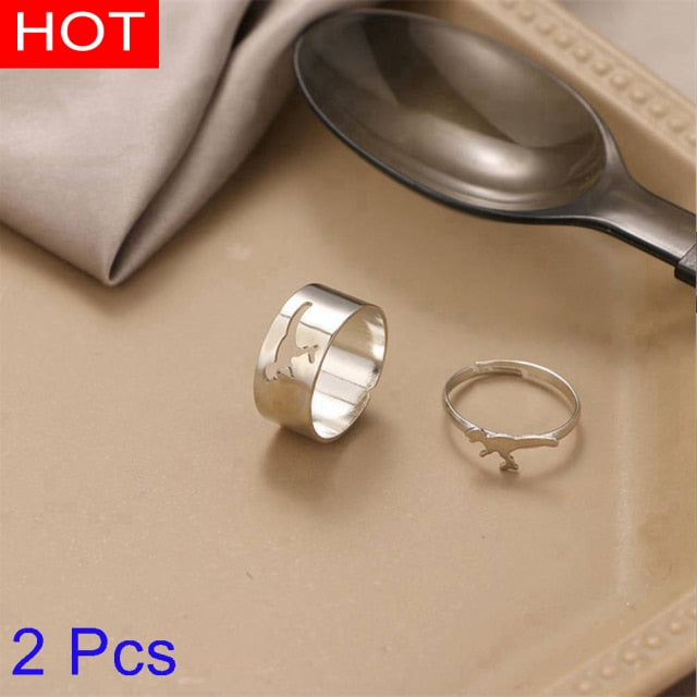 IFMIA Trendy Lover Star Moon Aircraft Cherry Dinosaur Mushroom Butterfly Rings for Women Men Couple Open Ring Set 2021 Jewelry