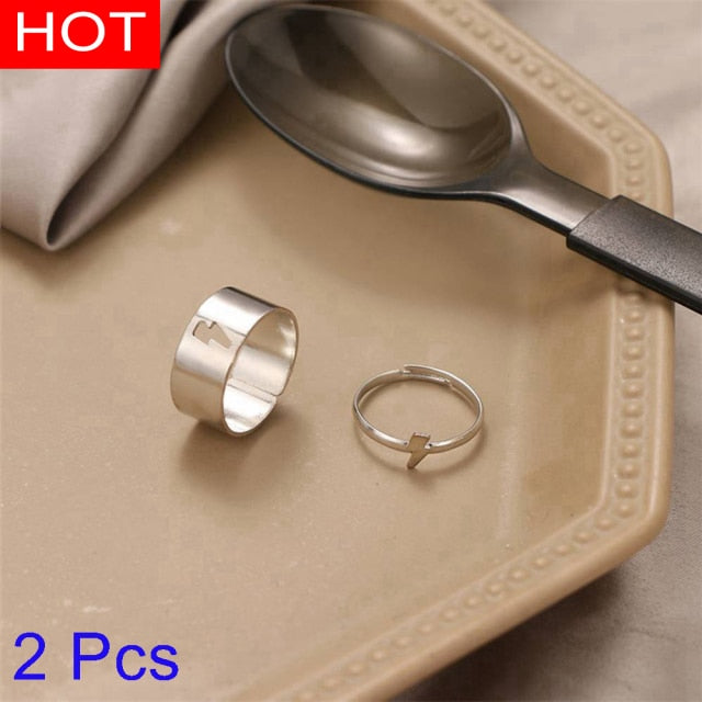 IFMIA Trendy Lover Star Moon Aircraft Cherry Dinosaur Mushroom Butterfly Rings for Women Men Couple Open Ring Set 2021 Jewelry