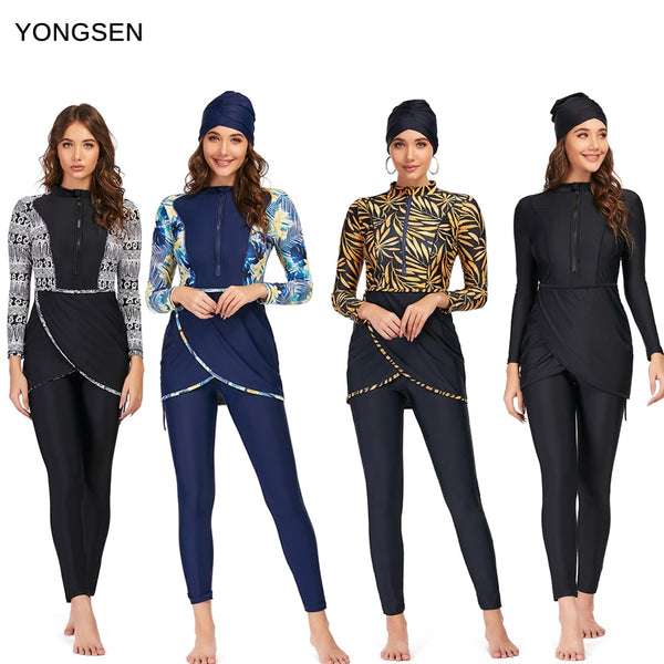 YONGSEN 2022 Women Plus Size Muslim Swimsuit Burkinis Modest Clothing Islamic Long Sleeves Muslimah Hijab Full Cover Swimwears
