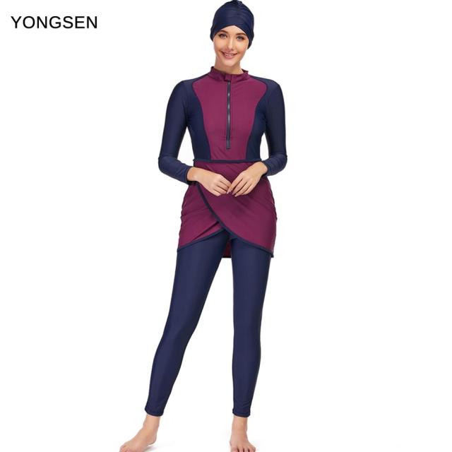 YONGSEN 2022 Women Plus Size Muslim Swimsuit Burkinis Modest Clothing Islamic Long Sleeves Muslimah Hijab Full Cover Swimwears