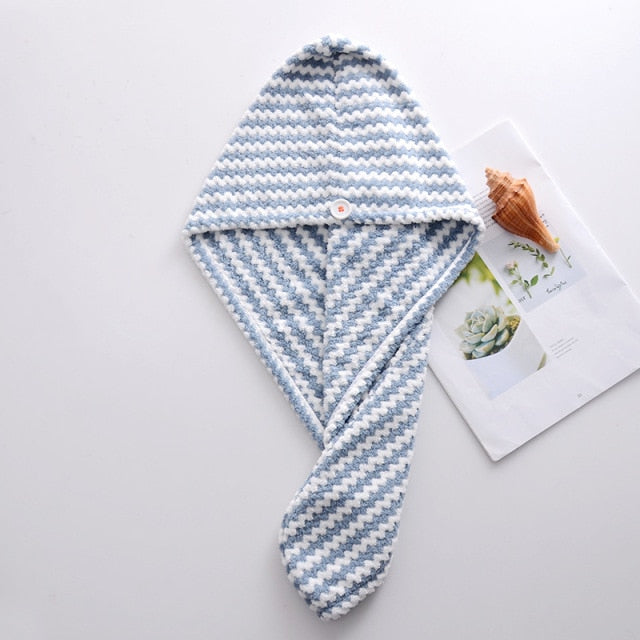 Dry Hair Cap Towel Absorbent Thickened Dry Hair Cap Bathroom Bath Dry Hair Cap Striped Shower Cap Soft Turban Striped Towel
