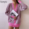 Sampic Loose Patchwork Knitwear Winter 2021 Women Cardigans Tops Oversized Long Sleeve Y2K V Neck Sweater Casual Fashion Tops