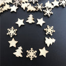 50pc 35mm Mix Shape Wooden White Snowflakes Christmas Ornaments Xmas Wood Pendants New Year Christmas Angel Decorations for Home