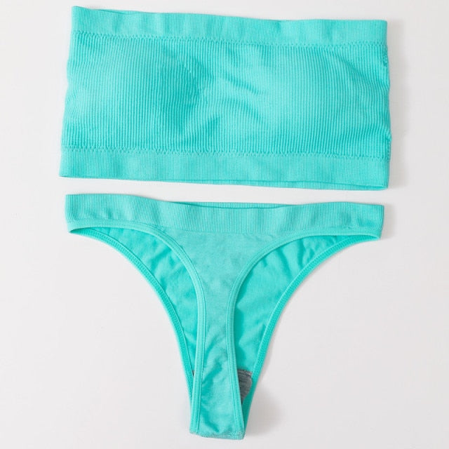 Women Bra Set Lingerie Sexy Female Seamless Underwear Brazilian Panties Bikini Set Push Up Bra Top Ribbed Strapless Bandeau Bras