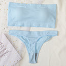 Women Bra Set Lingerie Sexy Female Seamless Underwear Brazilian Panties Bikini Set Push Up Bra Top Ribbed Strapless Bandeau Bras