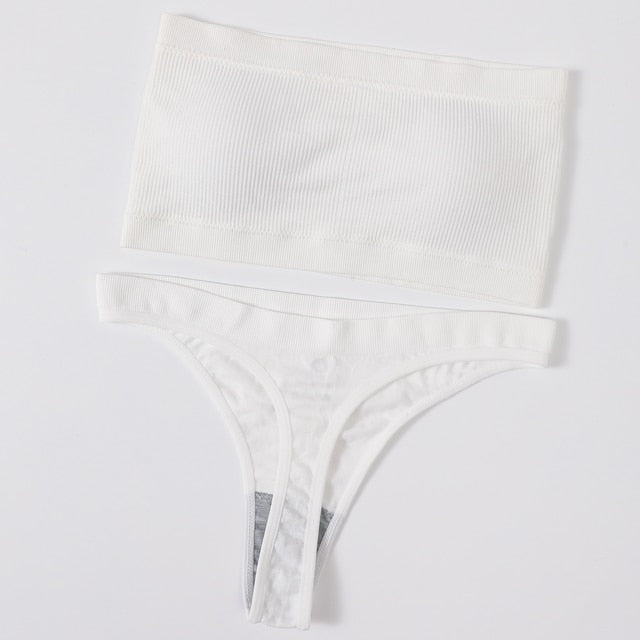 Women Bra Set Lingerie Sexy Female Seamless Underwear Brazilian Panties Bikini Set Push Up Bra Top Ribbed Strapless Bandeau Bras