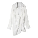 DEAT 2021 New fit Turn-down Collar Full Women Clothes Asymmetrical Sleeves Dobby White Dress Female Vestido WB52300