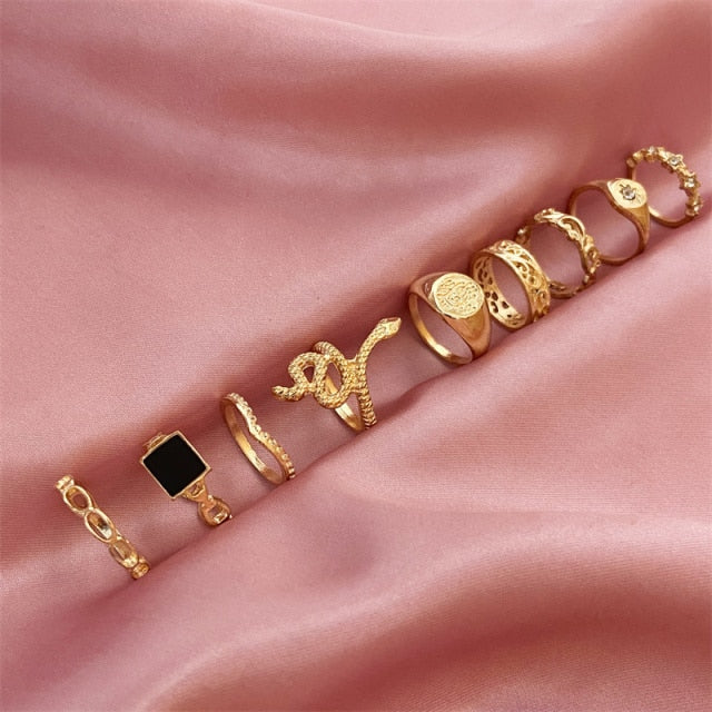 Punk Snake Gothic Silver Color Finger Ring Set 6PCS For Women  Heart Butterfly Wing Angel Wings Cupid Charms Rings Jewelry