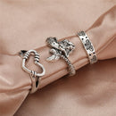 Punk Snake Gothic Silver Color Finger Ring Set 6PCS For Women  Heart Butterfly Wing Angel Wings Cupid Charms Rings Jewelry