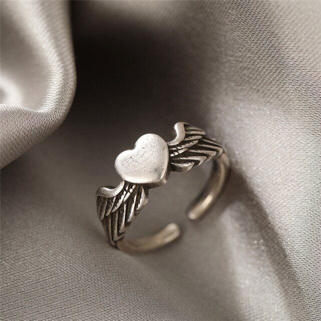 Punk Snake Gothic Silver Color Finger Ring Set 6PCS For Women  Heart Butterfly Wing Angel Wings Cupid Charms Rings Jewelry