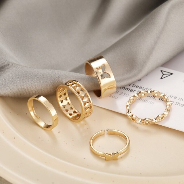 Punk Snake Gothic Silver Color Finger Ring Set 6PCS For Women  Heart Butterfly Wing Angel Wings Cupid Charms Rings Jewelry