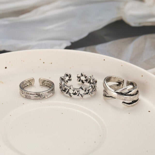 Punk Snake Gothic Silver Color Finger Ring Set 6PCS For Women  Heart Butterfly Wing Angel Wings Cupid Charms Rings Jewelry