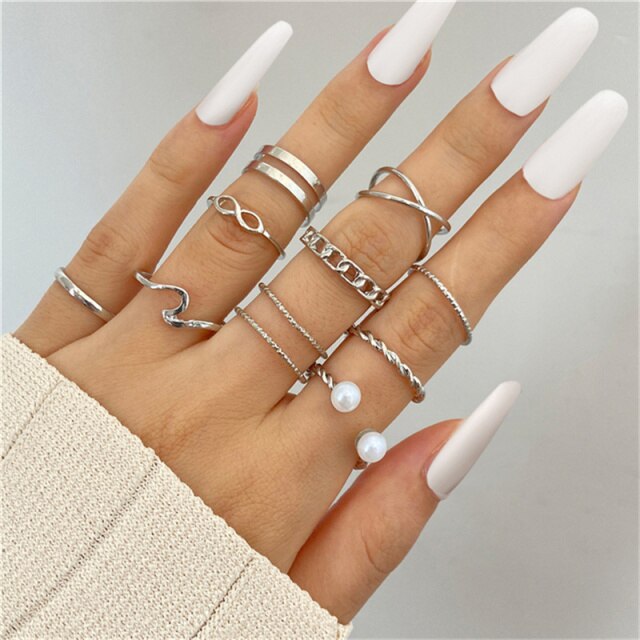 Punk Snake Gothic Silver Color Finger Ring Set 6PCS For Women  Heart Butterfly Wing Angel Wings Cupid Charms Rings Jewelry