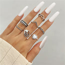 Punk Snake Gothic Silver Color Finger Ring Set 6PCS For Women  Heart Butterfly Wing Angel Wings Cupid Charms Rings Jewelry