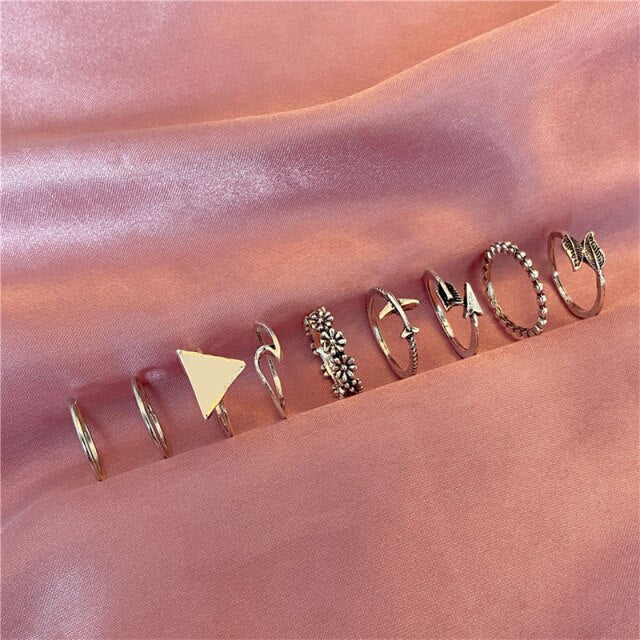 Punk Snake Gothic Silver Color Finger Ring Set 6PCS For Women  Heart Butterfly Wing Angel Wings Cupid Charms Rings Jewelry