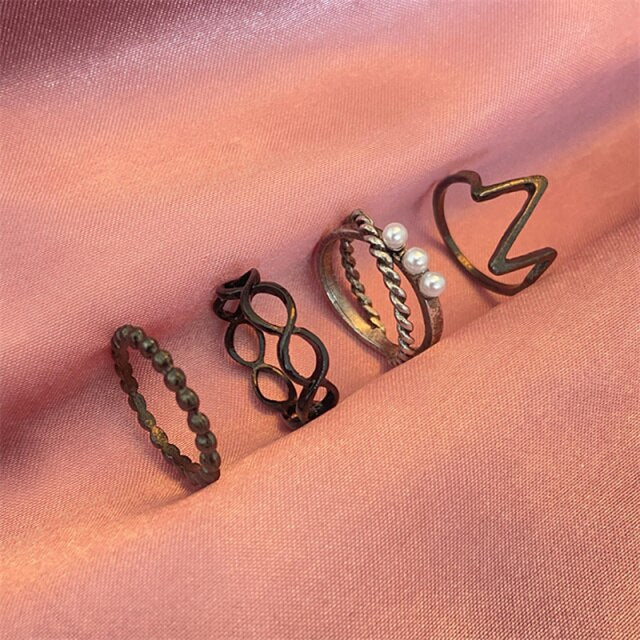 Punk Snake Gothic Silver Color Finger Ring Set 6PCS For Women  Heart Butterfly Wing Angel Wings Cupid Charms Rings Jewelry