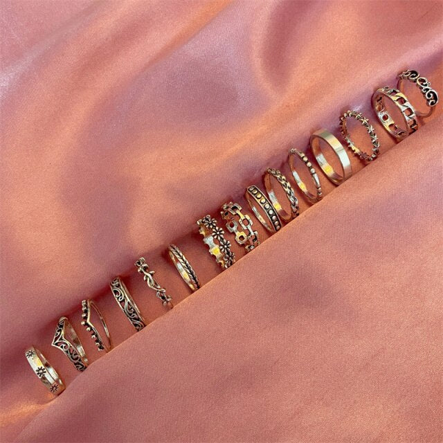 Punk Snake Gothic Silver Color Finger Ring Set 6PCS For Women  Heart Butterfly Wing Angel Wings Cupid Charms Rings Jewelry