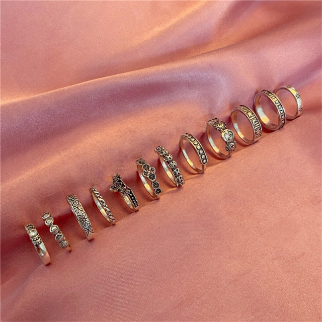 Punk Snake Gothic Silver Color Finger Ring Set 6PCS For Women  Heart Butterfly Wing Angel Wings Cupid Charms Rings Jewelry