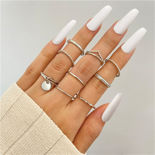 Punk Snake Gothic Silver Color Finger Ring Set 6PCS For Women  Heart Butterfly Wing Angel Wings Cupid Charms Rings Jewelry