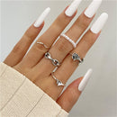Punk Snake Gothic Silver Color Finger Ring Set 6PCS For Women  Heart Butterfly Wing Angel Wings Cupid Charms Rings Jewelry