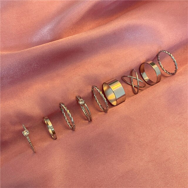 Punk Snake Gothic Silver Color Finger Ring Set 6PCS For Women  Heart Butterfly Wing Angel Wings Cupid Charms Rings Jewelry