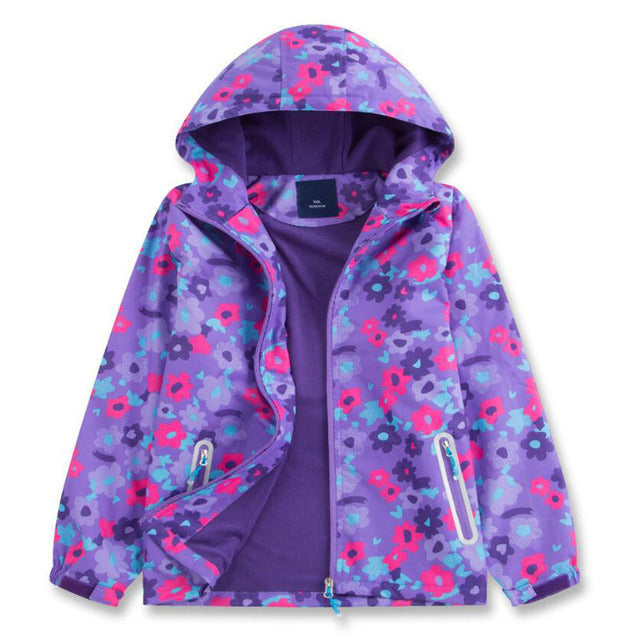 Jacket For Girls 2021 Spring Children's Flower Fleece Clothes Girls Coat Windbreaker Outerwear Kids Polar Fleece Windproof 3-12T
