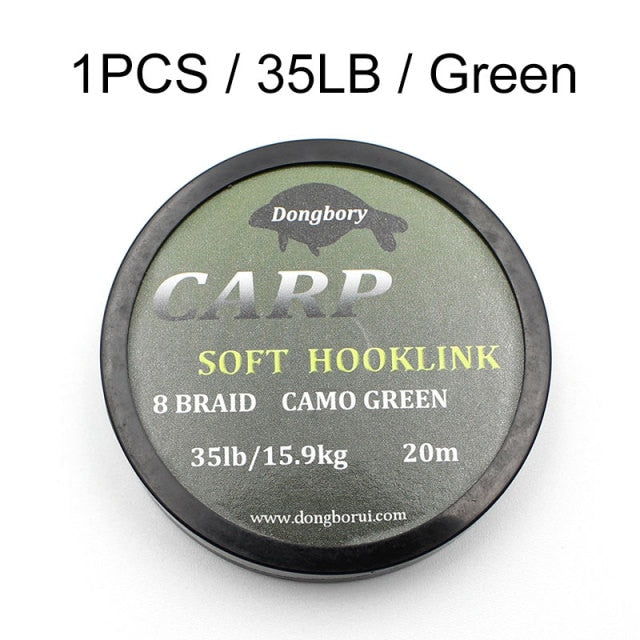20m Carp Fishing Line Soft Hook Link 8 Strand Uncoated Braid Line Hair Rig Fishing Accessories Terminal Tackle 15LB/25LB/35LB