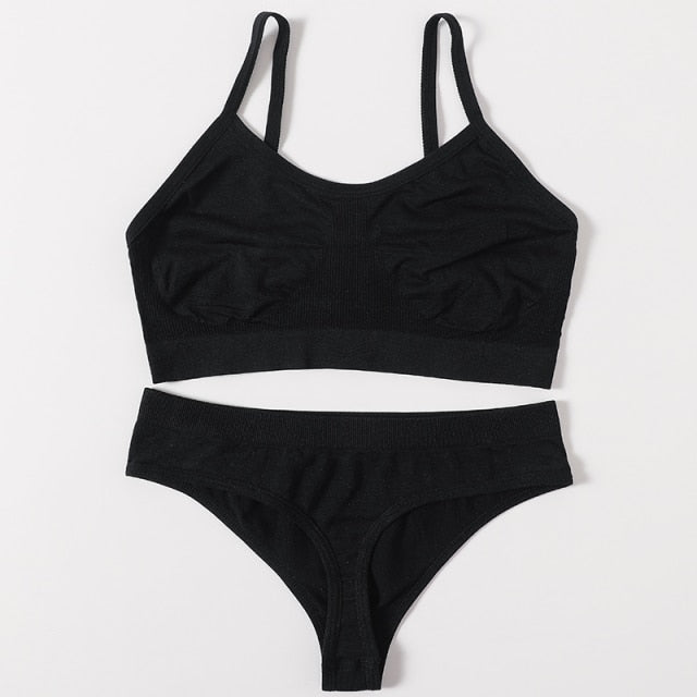 2Pcs Bra Set Lingerie Sexy Seamless Underwear Set Women Push Up Bra Panties High Waist Thong Female Brassiere Comfort Bralette