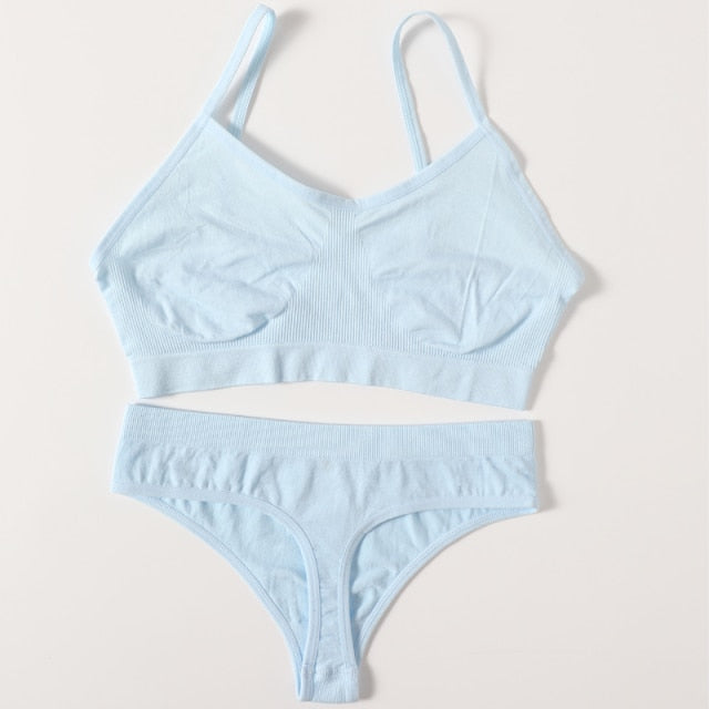 2Pcs Bra Set Lingerie Sexy Seamless Underwear Set Women Push Up Bra Panties High Waist Thong Female Brassiere Comfort Bralette
