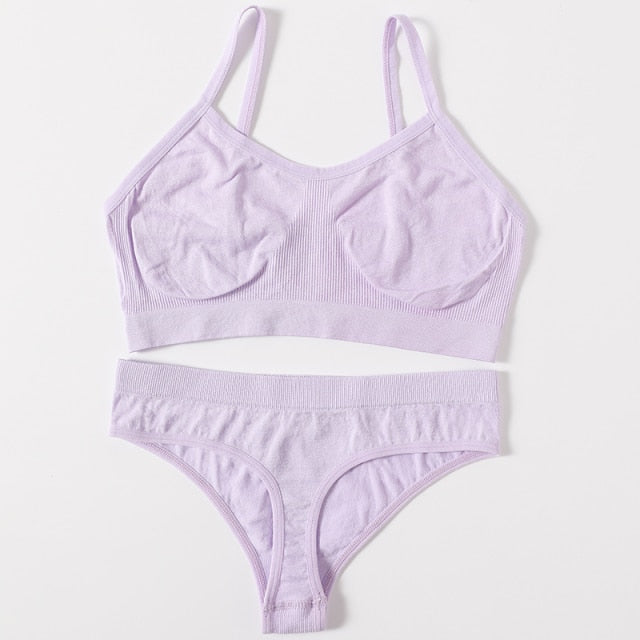 2Pcs Bra Set Lingerie Sexy Seamless Underwear Set Women Push Up Bra Panties High Waist Thong Female Brassiere Comfort Bralette