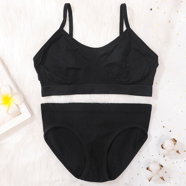2Pcs Bra Set Lingerie Sexy Seamless Underwear Set Women Push Up Bra Panties High Waist Thong Female Brassiere Comfort Bralette