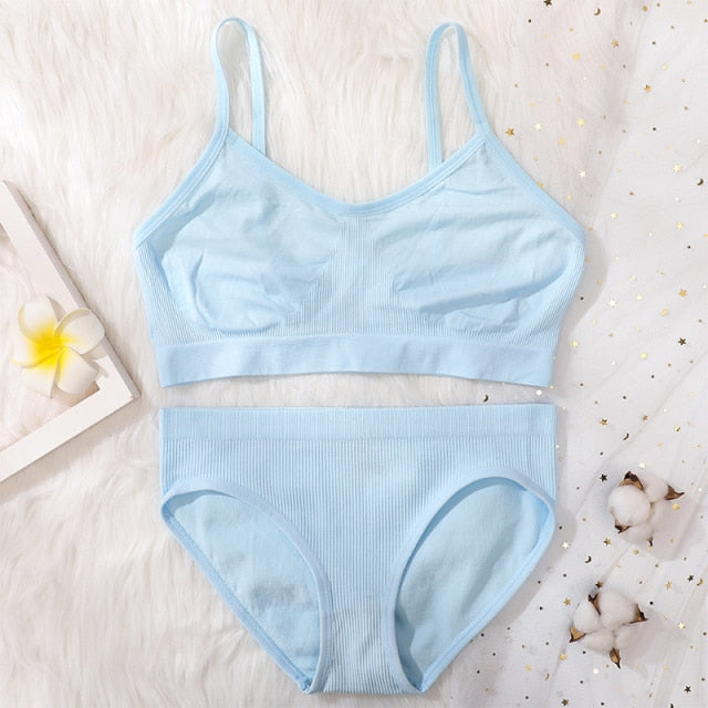 2Pcs Bra Set Lingerie Sexy Seamless Underwear Set Women Push Up Bra Panties High Waist Thong Female Brassiere Comfort Bralette