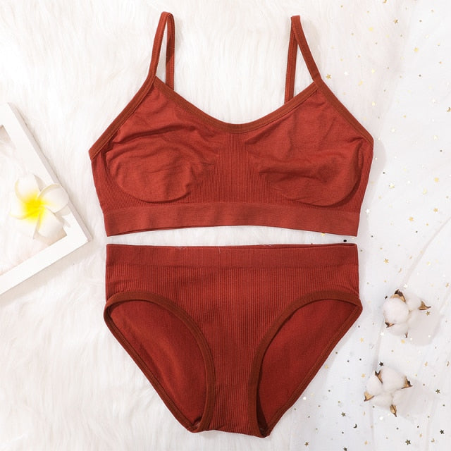 2Pcs Bra Set Lingerie Sexy Seamless Underwear Set Women Push Up Bra Panties High Waist Thong Female Brassiere Comfort Bralette