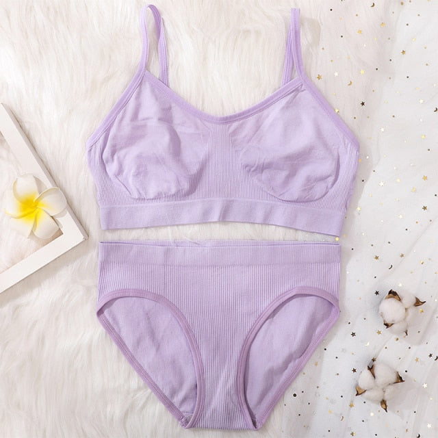 2Pcs Bra Set Lingerie Sexy Seamless Underwear Set Women Push Up Bra Panties High Waist Thong Female Brassiere Comfort Bralette